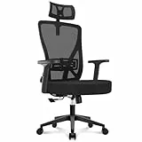 Durrafy Ergonomischer Bürostuhl mit Kopf- & Lendenstütze, Höhenverstellbarer Schreibtischstuhl mit Mesh-Rücken, Verstellbare Armlehnen, Drehstuhl für Home Office & Büro bis 150 kg