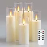 Yeelida Akril Flammenlose flackernde LED-Kerzen mit Fernbedienung und Timerfunktion, batteriebetrieben 5,5cm x 12,5 15 17,5 20 20cm Kunststoff-Kerzen für Heimdekoration (Langlebig, Elfenbein)