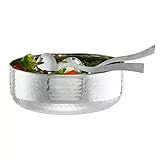 Relaxdays Salatschüssel Set, 3-teilig mit Salatbesteck 30 cm, Edelstahl, spülmaschinenfest, runde Schale ∅ 28 cm, silber