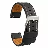diloy Vintage Uhrenarmband gewachstes Leder mit weißer Naht – Handgefertigt für Sport- oder klassische Uhren – Größen 18mm 20mm 22mm 24mm 26mm – Braun oder Schwarz 384 Schwarz Und Weiß 20mm