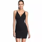 Joyshaper Unterkleid Damen Tiefer V Unterrock Miederkleid Verstellbare Träger Sexy Negligee Full Slip Nahtlos Nachthemd Enger Unterrock Shape Kleid Shaping Unterkleid Shapewear Unterwäsche Schwarz L