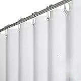 BTTN Duschvorhang Stoff 150x180 cm, Leinenoptik Anti-Schimmel Wasserabweisender Textil-Badevorhang mit 10 Haken, Modern Waschbar Strapazierfähig Dekorativer Polyester-Duschvorhänge für Badewanne, Weiß