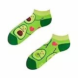 Dedoles Sneaker Socken Low Cut Füßlinge Unisex Damen Herren Baumwolle lustiges Design Geschenk links rechts verschieden, Farbe Grün, Motiv Avocado-Liebe Knöchelsocken, Gr. 39-42