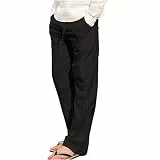 UHouse Leinenhose Herren Baumwolle Leinen Hosen Sommer Baggy Hose Leichte Sommerhose Mode Freizeithose Dünner Stoffhose mit Gummizug Bequeme Strandhose Schwarz 5XL
