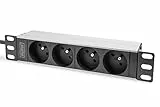 DIGITUS DN-95418-FR – 4-Fach Steckdosenleiste – 1HE – 10-Zoll (254 mm) – französisches Layout – Rack-Montage im Netzwerk-Schrank – Silber/Schwarz