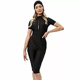 IBTOM CASTLE Muslimische Badeanzug Damen, Burkini Damen Muslim, Modest Badeanzug Frauen, Kurze Ärmel Bademode Hijab Ganzkörper-Badeanzüge Rash Guard Surfanzug Beachwear 3-teiliges Set Schwarz S