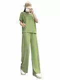 Toochki Damen-Pyjama-Set mit Oberteil und Hose, koreanischer Nachtanzug, leichtes bedrucktes Set, weiche und bequeme Nachtwäsche für Mädchen und Frauen, Co Ord Set, Pista Green, S
