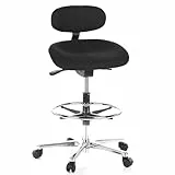 hjh OFFICE 608300 Arbeitsstuhl hoch Work MF Stoff Schwarz Stehhilfe Büro Drehhocker mit Lehne & Rollen, höhenverstellbar