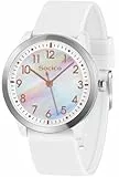 SOCICO Kinderuhr Analog, 5ATM/50M Wasserdicht Armbanduhr Kinder Mädchen Jungen Teenager, Leicht Lesbar Kinder Quartz Minimalistisch Uhren für 9-18 Jahre (Regenbogenweiß)