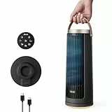 Levoit Kompakt Turmventilator Akku DC Motor Indoor/Outdoor – leise ab 20dB Ventilator – 7m/s Kühlung Tischventilator– 5 Stufen/90° Oszillation/12 Std Timer/Fernbedienung – tragbar, 33 cm, Graphitgrau