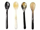 4 Stück Horn Eierlöffel gerade lebhaft gemasert 1A Qualität = 12 cm Laffe 25 x 35 mm Naturlöffel Öko Handarbeit Fair Handel