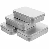 4 Stück Geschenkverpackung Eisenkiste Keksdose mit Deckel Leere Blechdose Vorratsdosen Weißblech Aufbewahrungsdosen Süßigkeitenbehälter Keksbehälter, 11 x 7,5 x 2,5cm