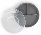 Twistshake Baby Teller | Babyteller mit luftdichtem Deckel | BPA-freier Baby-Entwöhnungsteller | 3 Teile Essenstrainingsteller | 6 Monate+ Baby-Futterteller | Neugeborenen-Essentials | Grau
