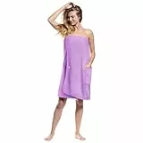 Aomig Saunakilt Damen Sauna Zubehör Saunahandtuch 80*140cm Knopffrottee Gummizug Saunarock Elastische Taschen Saunakleid Grösse Anpassen Saunatuch Hamamtuch Saunakilt Tragbar Badetücher Mittelviolett