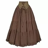 CR ROLECOS Damen Renaissance-Rock, viktorianischer Schnürer, hohe Taille, Bauernrock, langer Rock, Kaffee, L