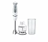 Braun Stabmixer MQ 5220WH Stabmixer – MultiQuick 5 Vario Pürierstab mit Edelstahl Mixfuß, 1000 Watt, inkl. 2-teiligem Zubehör-Set, weiß/grau