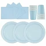 HiEnjoin 72 Stück Stück Partygeschirr Set,Blau Papiergeschirr Set,Geburtstag Party Geschirr Becher Serviette Pappteller für Babypartys, Geburtstag, Weihnachten Geburtstagsparty Deko-24 Gäste