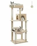 PAWZ Road Katzenbaum mit Metall-Plüsch-Hängematte, Katzenturm für ausgewachsene Katzen mit 2-türigem Condo-Haus, 6-stufige Katzenregale mit Kratzpfosten und großer oberer Sitzstange beige 143cm