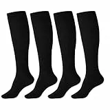 ZAKASA Kniestrümpfe Damen Herren Baumwolle: Lange Strümpfe Kniehohe Socken mit Komfortbund Nahtlos für Alltag Geschenke EU 39-42 Schwarz 4 Paar