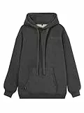 vislivin Basic Kapuzenpullover Damen Oversized Hoodie Casual Langarm Pullover Sweatshirt mit Kapuze Dunkelgrau S