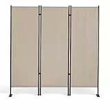 LECO 05101103 Paravent Beige mit grauem Stahlrahmen, pulverbeschichtet und 100% Polyester