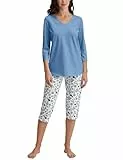 CALIDA Flower Nights 3/4-Pyjama Damen, aus 100% Baumwolle, pflegeleicht, elastisch und formstabil, in Single Jersey