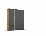 Rauch Möbel Voyager, Kleiderschrank für Schlafzimmer, Kinderzimmer, Babyzimmer, Flur, 3-türig, 2 Schubladen, mit Zubehör Basic, Farbe Grau metallic, Schwarz/Eiche Artisan, Holz, Breite 140cm