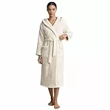 HEARTNICE Flauschiger Bademantel Damen lang Plüsch Bademantel Damen Kapuze leicht Morgenmantel kuschelig Hausmantel (Beige, S/M)