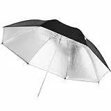 Walimex pro Reflexschirm Ø 109 cm schwarz/silberfarben für hartes Licht und Kontraste, Lichtreflektor ideal für Porträt- und Produktfotografie, Lichtformer für Studioblitz, Fotoschirm mit Metallstange
