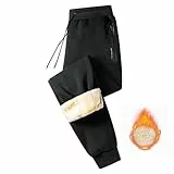 JustSun Jogginghose Herren Baumwolle Trainingshose Männer Gefütterte Thermo Fleece Hosen Herren Warme Winter Sporthose Herren Lang Freizeithose Herren mit Reißverschlusstaschen Taschen Schwarz L