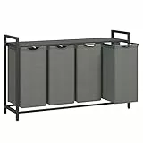 VASAGLE Wäschekorb 4 Fächer, Wäschesammler mit Ablage, Wäschebox, Wäschesack aus Oxford-Gewebe abnehmbar, Metallrahmen, 4 x 40 L, 116 x 33 x 72 cm, schiefergrau-anthrazitgrau BLH401G01