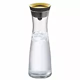WMF Basic Wasserkaraffe aus Glas 1 Liter, Glaskaraffe mit Deckel, Silikondeckel, Wasserkaraffe mit Deckel, CloseUp-Verschluss, Karaffe goldener Deckel