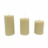 Relaxdays LED Kerzen, 3er Set, 3 Größen, flackernde Flamme, Echtwachs, mit Rillen, flammenlose Elektrokerzen, beige
