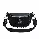 AAIXXIZAO Hüfttaschen Mode Gürteltaschen Für Frauen Niet Brusttasche Pu Leder Schulter Umhängetasche Weibliche Geldbörse Damen Gürteltasche Schwarzwaistbag