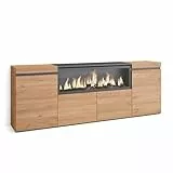 Skraut Home | Sideboard, Highboard | Kommode, Komodenschrank | 210 | 4 Türen | Elektrokamin XXL | Moderner Stil | Eiche