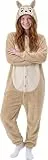 FIESTAS GUIRCA | Lulu Monster Overall mit Kapuze (42-44/L) – Tierkostüm, Monster Verkleidung, Karneval, Halloween, Tierpartys, Mottopartys – Damen – Beige