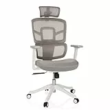 MyBuero Drehstuhl ergonomisch ERGOMY I W Bürostuhl mit Flexibler Lordosenstütze, Kopfstütze, Armlehnen, Netz-Rückenlehne, Stoff Grau