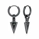 ZIPPICE Pfeilspitze Ohrringe 925 Sterling Silber Schwarz Creolen Schwarz Ohrringe Wikinger Schmuck Geschenk für Ihn Männer Herren Sohn