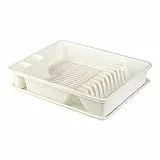 Engelland Abtropfgestell, Abtropfgitter, Farbe: Creme-Weiß, Geschirrständer, Küche, Abtropfschale, Geschirrkorb, Abtropfkorb, aus Kunststoff, für bis zu 11 Teller, L 42 x B 32,5 x H 8,5 cm