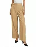 GRACE KARIN Hose Damen Frühling/Sommer Elegant Office Business Palazzon Hosen Casual Geradehose Hoher Taille Hose Elastischer Bund Khaki S