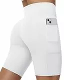 Runhit Radlerhose Damen mit Taschen, 8' Po Lift Kurze Leggings High Waist Yoga Shorts Blickdicht Sport Hose Kurz Damen Hotpants für Fitness Gym Laufen, Weiß L