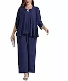 Hanna Nikole Damen Hosenanzug Festlich Elegant Große Größen Tüll Abendanzug Sets Hohe Taille Hosenanzug Elegant 3-Teiliges Set Outfit Hochzeit Cocktail Party Hosenanzug Schwarz 52
