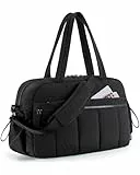 BAGSMART Puffer Reisetasche, Sporttasche Damen 24L Weekender Wasserabweisend Travel Bag Handgepäck Gym Bag Kliniktasche Geburt Krankenhaustasche mit PVC Nasse Tasche für Fitness, Sauna, Schwarz