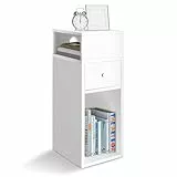 VOUNOT® Nachttisch, Schmal, Beistelltisch mit 2 offenem Fach & 1 Schublade, Modern Nachtschrank, Nachtkästchen für Schlafzimmer, Wohnzimmer, 25x30x66cm Weiß