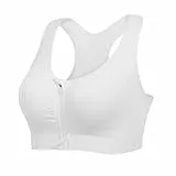 Lemef Sport BH Damen mit Reißverschluss Vorne Ohne Bügel Sports Bra Fitness Yoga Weiß L