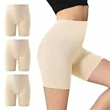 IceCony Radlerhose Damen Kurz für Kleid Sport Shorts Boxershorts Leggings Sporthose Beige Hautfarbene Blickdicht Laufhose Reibungslos Tennishose Outdoor Biker Kurze Fahrradhose Fahrrad M 3er Pack