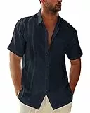 Kvruhuiy Leinenhemd Herren Freizeithemden Kurzarm Hemd Baumwollehemd Summer Button Down Shirts Marine M