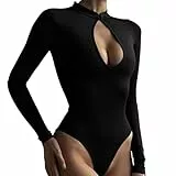 Body Damen Langarm BodySuit Ausschnitt Vorne Bodysuit Sexy Figurbetont Body Gerafft Mock Neck Bodysuit Top Party Club Nacht