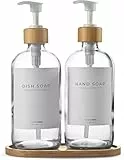 MaisoNovo Seifenspender 3-teiliges Set | 500 ml Badezimmer-Seifenspender mit transparenten Flaschen und weißen Bambuspumpen | Seifenspender aus Glas und Badezimmer-Seifenspender für die Dusche