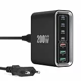 USB C Ladegerät, 200W GaN 7-Port Ladestation mit 4 USB-C +3 USB-A, 65W Schnellladegerät PD Desktop Netzteil Mehrfach USBC Fast Charger for iPhone 17/16/15, MacBook, iPad, Laptop, Samsung